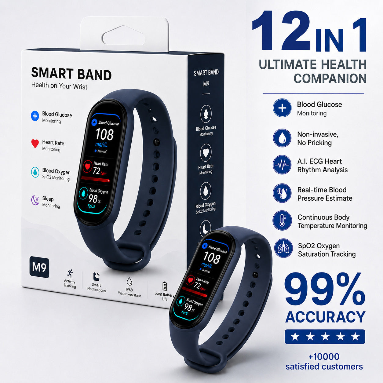 🔥80% OFF Launch Offer  🏆 2026 Pryxo™ M9 Non-Invasive Smart Band 📈12 health reports - No-Prick