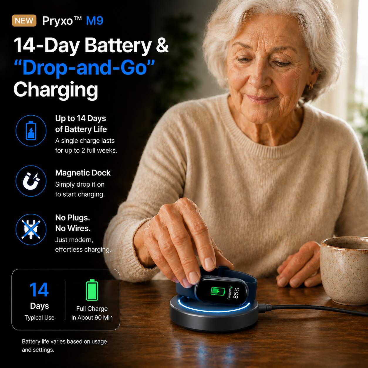 🔥80% OFF Launch Offer  🏆 2026 Pryxo™ M9 Non-Invasive Smart Band 📈12 health reports - No-Prick
